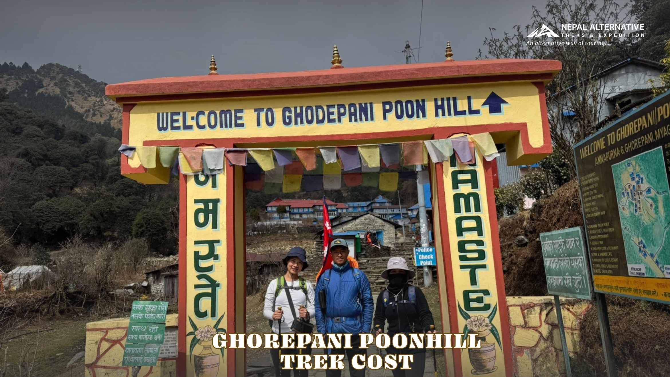 Trekkers In Ghorepani Poon Hill Welcome Gate
