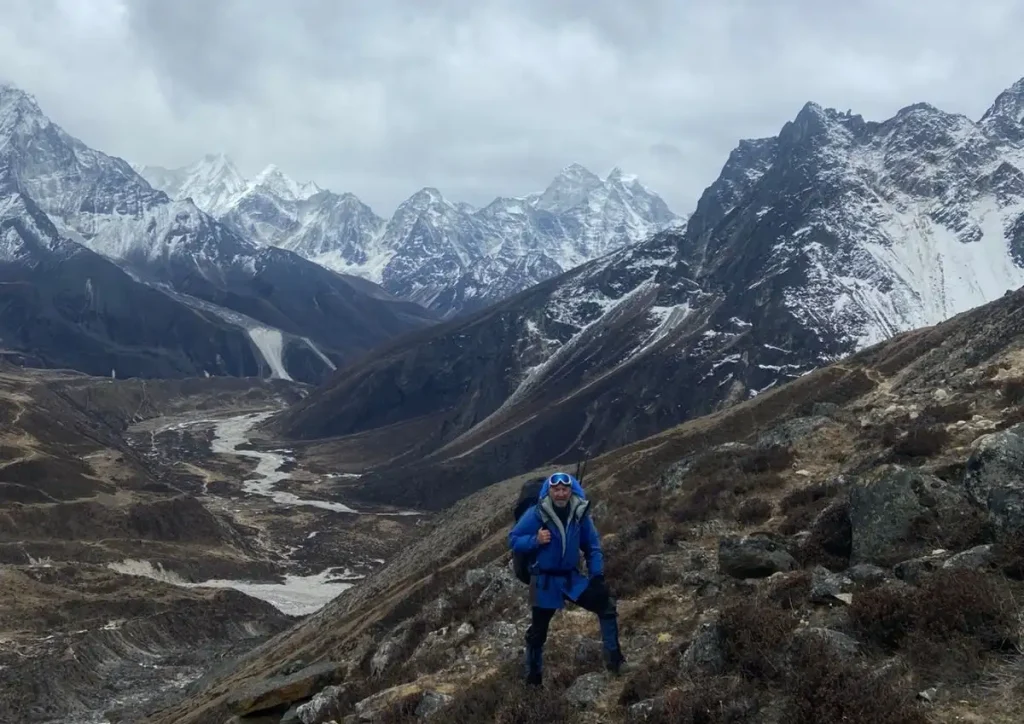 Thukla climb with pheriche background Thukla climb with pheriche background