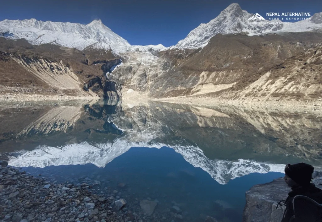 reflection of the mount manaslu from pungen gumba reflection of the mount manaslu from pungen gumba